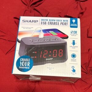 Sharp Black Digital Alarm Clock with USB Charge Port
